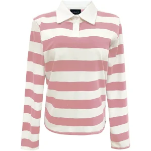 Hot Liberte 22145 Polo LS shirt stripe rosa Bluser