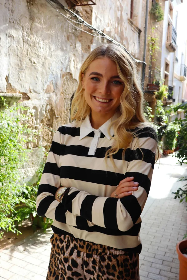 Fashion Liberte 22145 Polo LS shirt stripe black Bluser