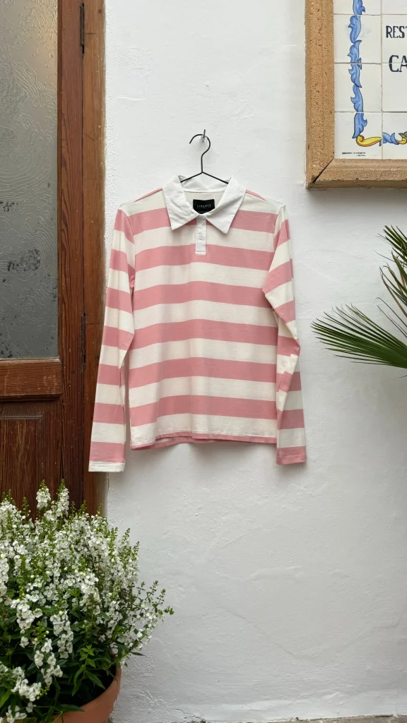 Hot Liberte 22145 Polo LS shirt stripe rosa Bluser